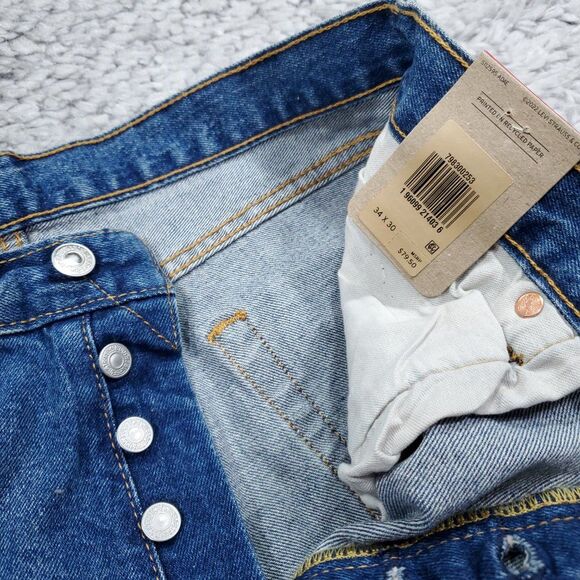 Levi's 501 '93 Straight Fit Paint Splatter Jeans Blue Y2k Size 34 x 30 - Picture 10 of 13